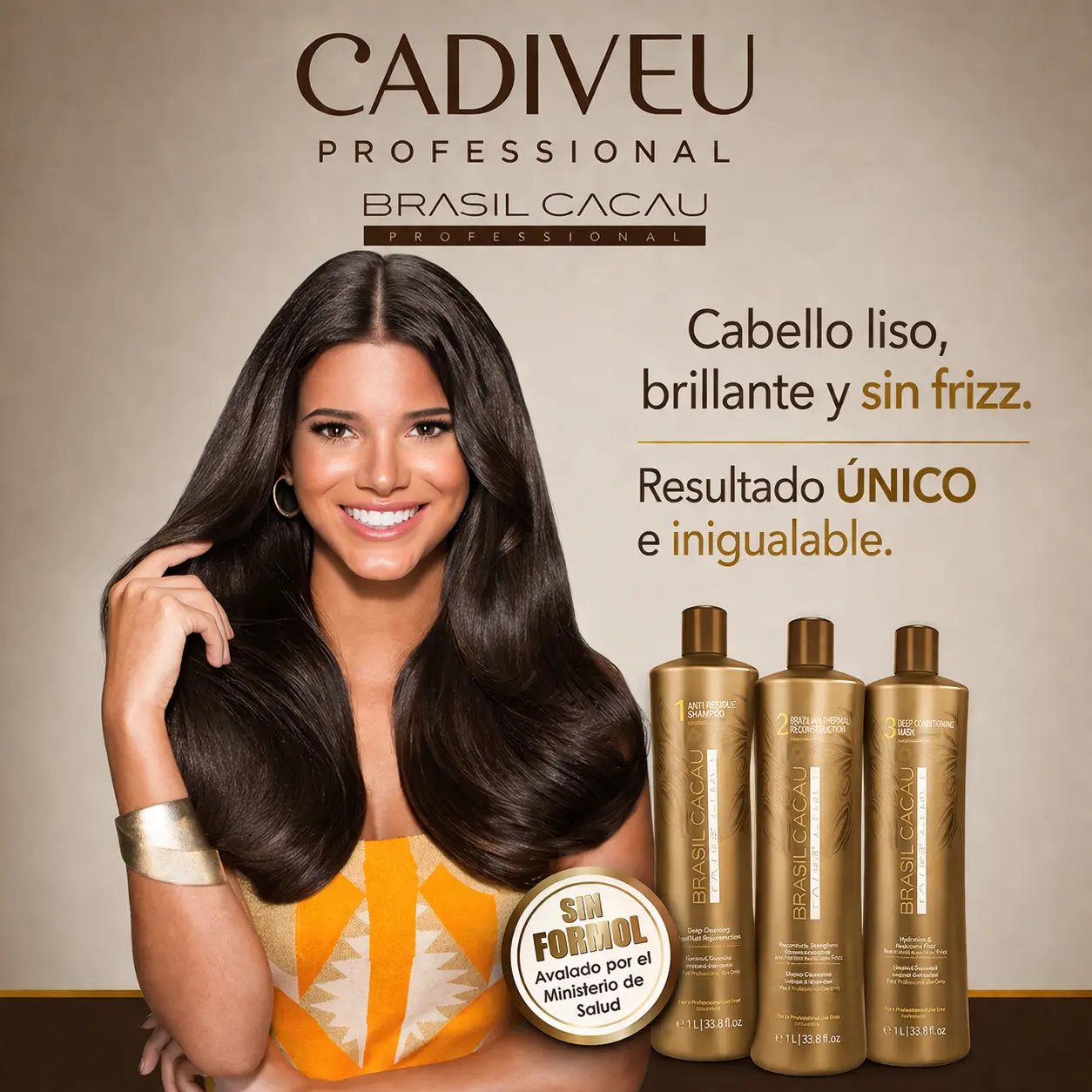 Brasil Cacau de Cadiveu Profesional en salón Carola Vogue en Concón y Viña del Mar, tratamiento antifrizz y alisado profesional para cabello brillante y sin frizz