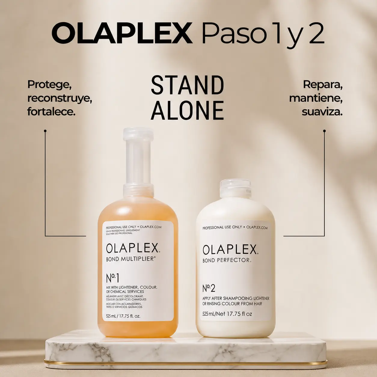 stand alone de olaplex terapia de rizos carola vogue, paso 1 y 2 de olaplex
