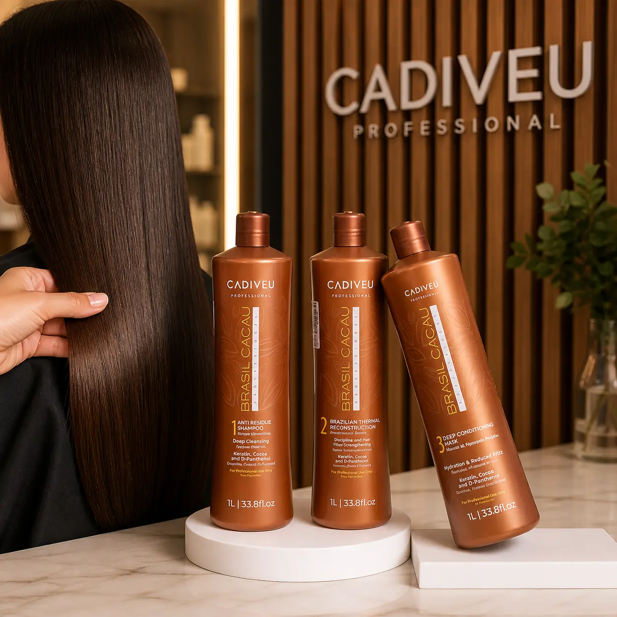 Tratamiento antifrizz Brasil Cacau de Cadiveu Profesional en Carola Vogue Concón y Viña del Mar, cabello liso, brillante y sin frizz en salón profesional